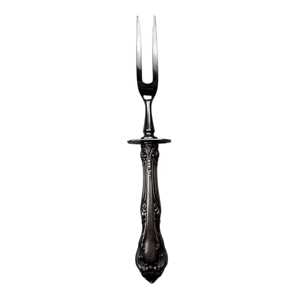 Vintage Stainless Steel Serving Fork Ornate Handle Table Decor A72Q